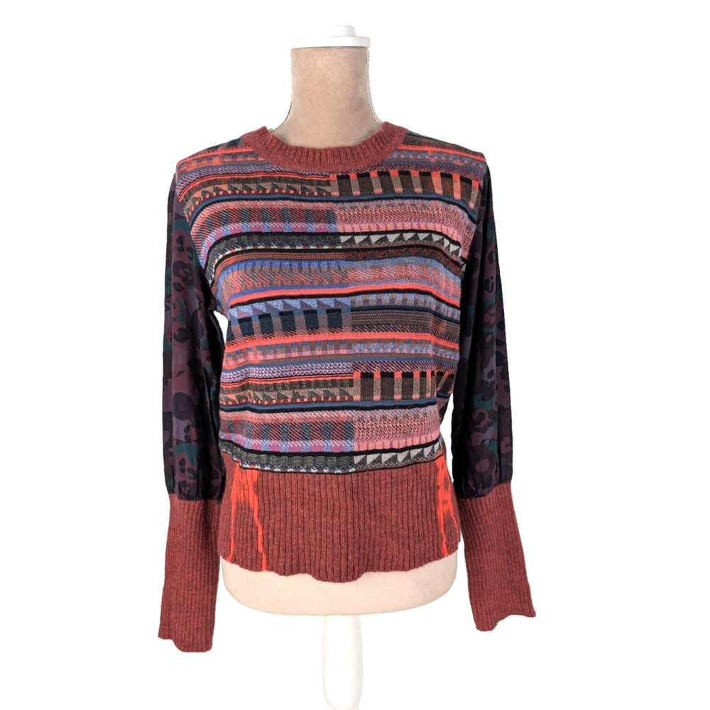 NWT Anthropologie Aldo Martins Leda Sweater Mixed Media Sz 6 Red Art to Wear